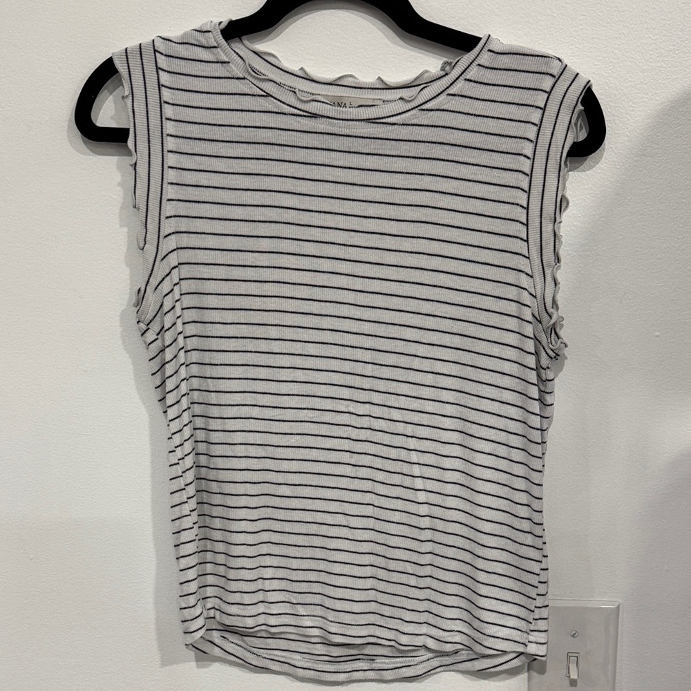 Chico's White Tank Top with Black Stripes